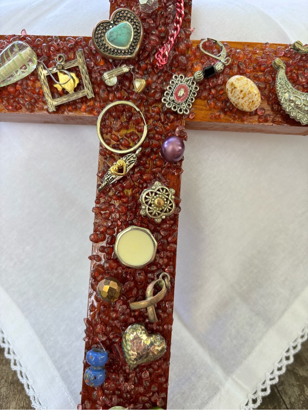 Embellished Decorative Cross Wall Art - Red - Picture 4 of 7